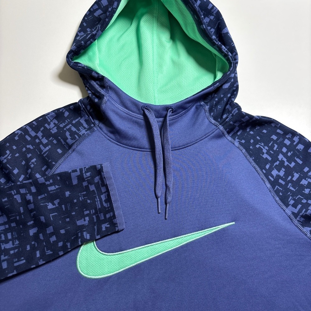 Nike Dri-FIT Hoodie Pullover Mens M Blue Graphic Sleeve Blue Green Fleece